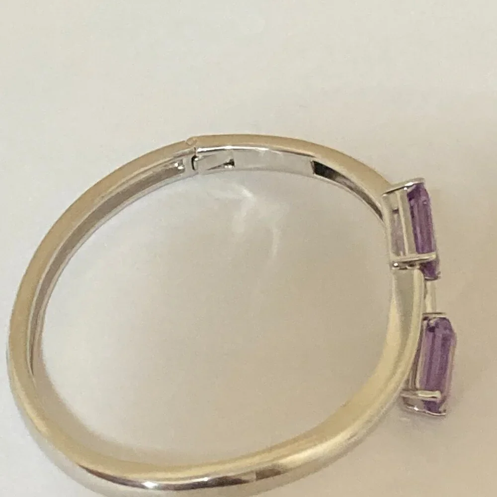 Sterling Silver Amethyst Semi Wrap Bangle Bracelet - Picture 7 of 9